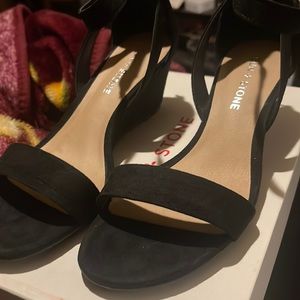 Sun + stone velvet black wedge sandals size 7